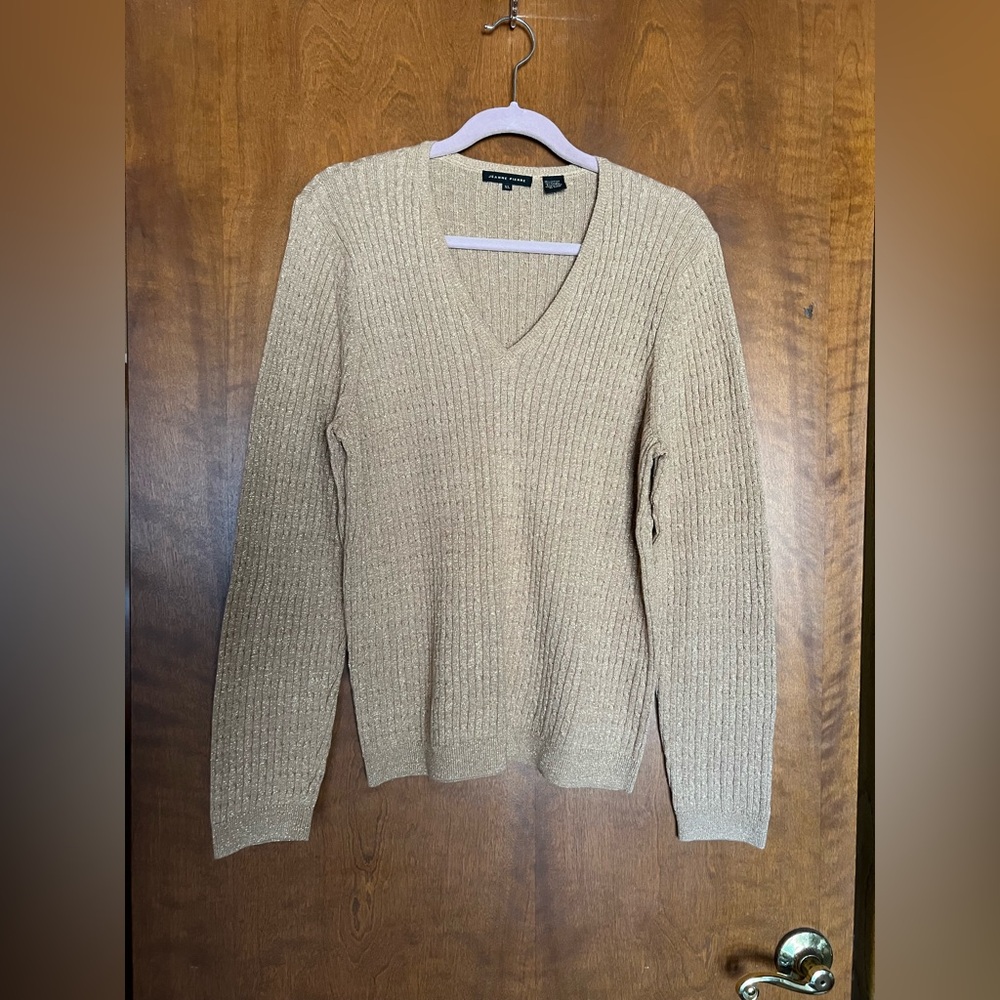 JEANNE PIERRE Tan V-Neck Sweater